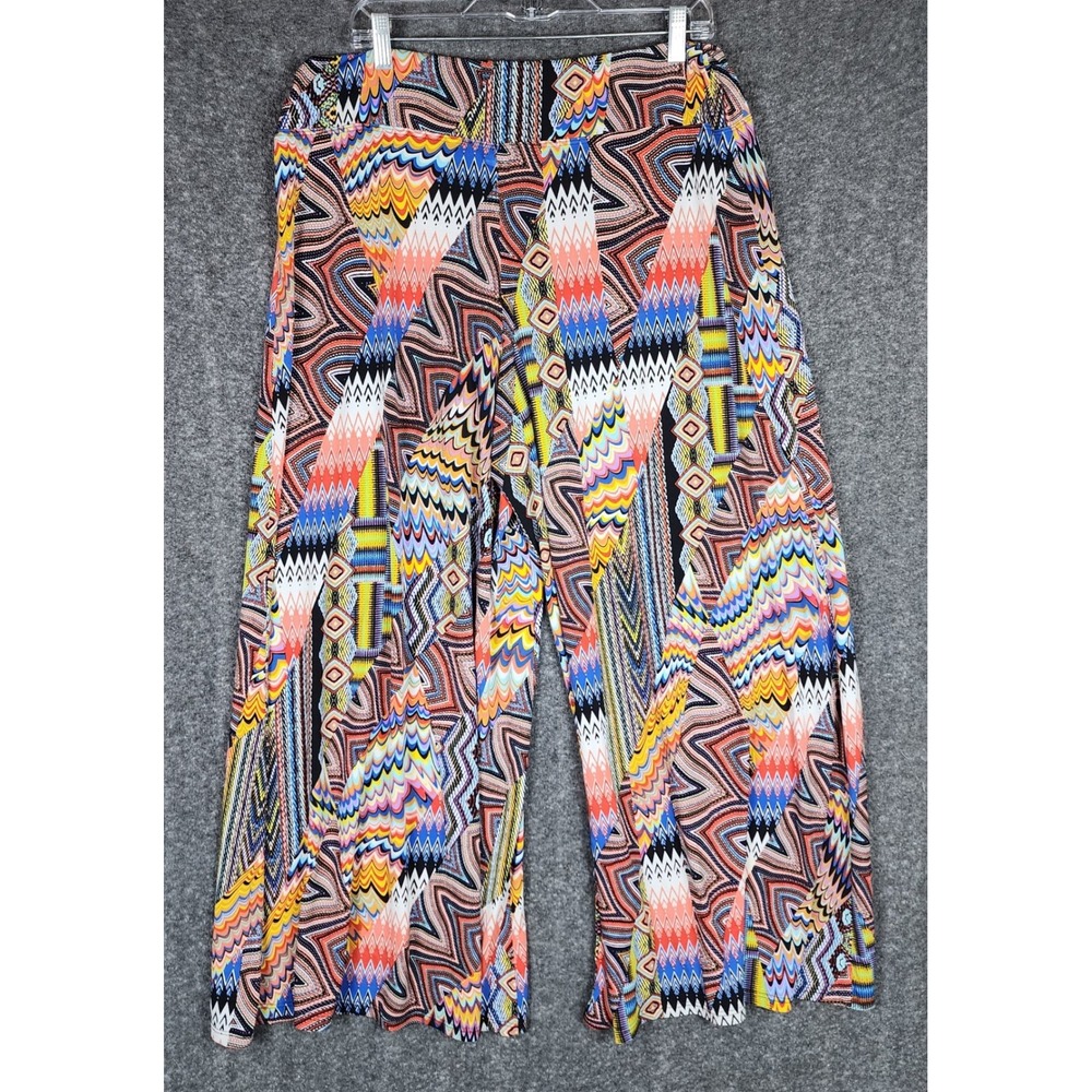 Coco Bianco Palazzo Pants Womens XL Multicolor Geometric Wide Leg Stretch EUC